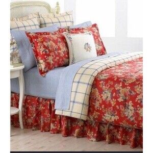 Ralph Lauren Full Queen Size Comforter Red Floral Madeline 100% Cotton Sateen
